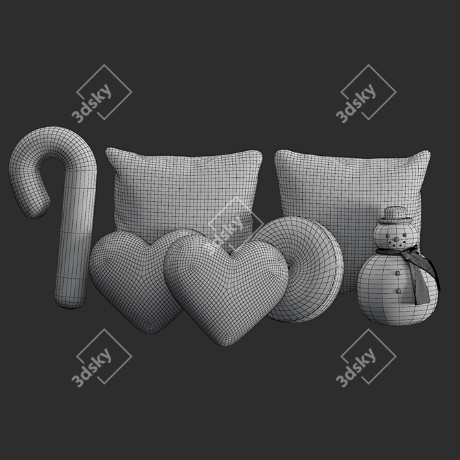 Faux Fur Christmas Pillows - Luxurious Holiday Decor 3D model image 3