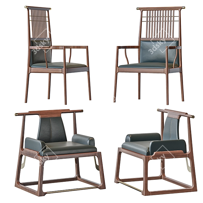 Title: Elegant Chinese Leather Armchair 3D model image 1
