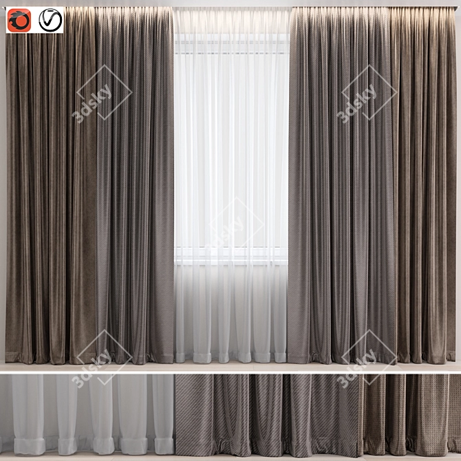 Modern Scandinavian Beige Curtains 3D model image 1
