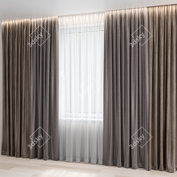 Modern Scandinavian Beige Curtains 3D model image 2