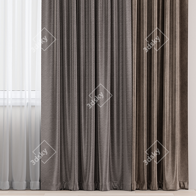 Modern Scandinavian Beige Curtains 3D model image 3