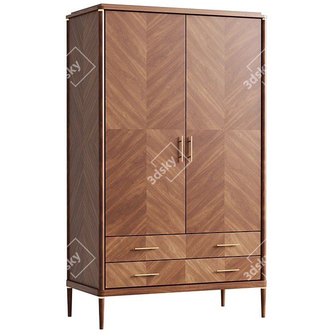 Pattern Wardrobe with 2 Solid Fronts and 2 Drawers - Modern Storage Solution 3D model image 1