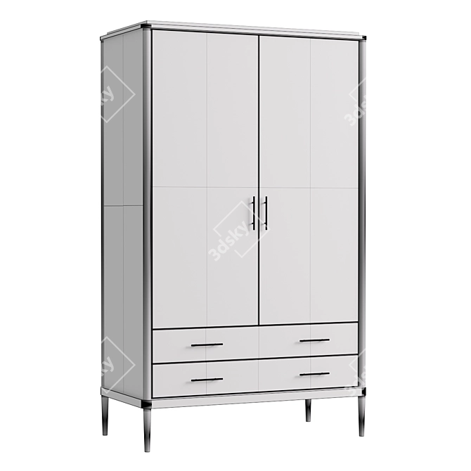 Pattern Wardrobe with 2 Solid Fronts and 2 Drawers - Modern Storage Solution 3D model image 2