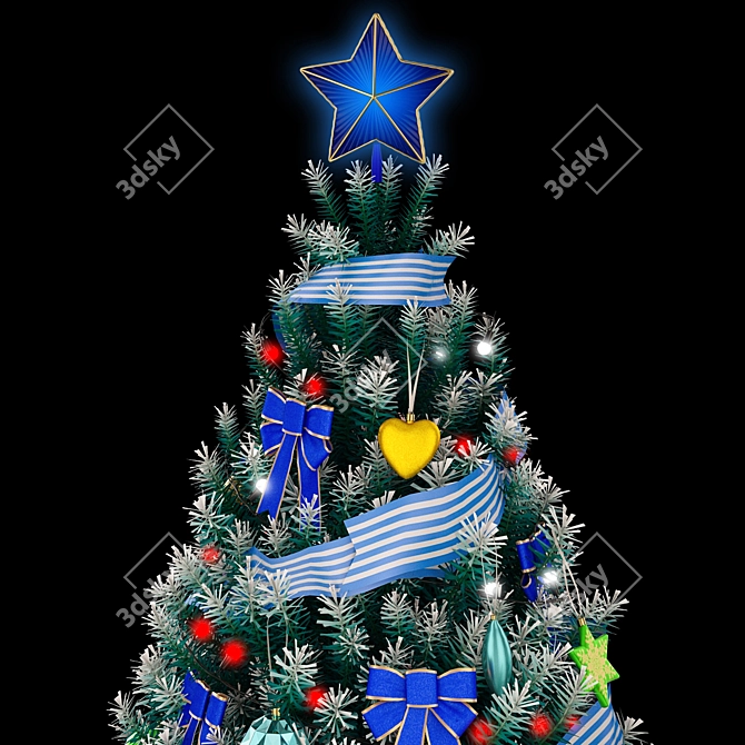 Christmas Blue Tree 2: Festive Decor with Gifts & Lantern 3D model image 3