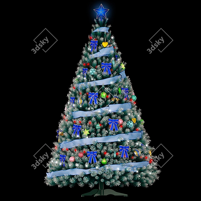 Christmas Blue Tree 2: Festive Decor with Gifts & Lantern 3D model image 6