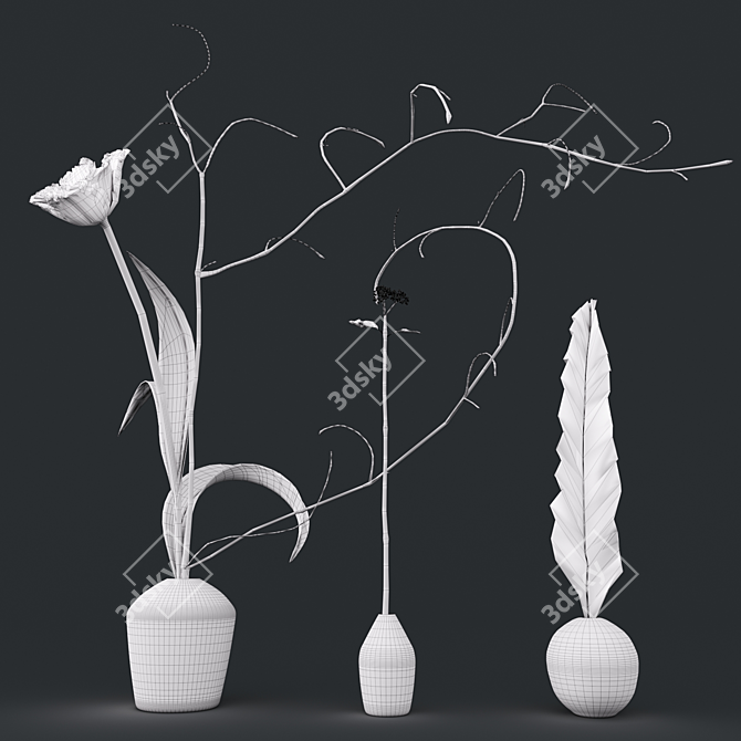 Elegant Decorative Floral Set 3D model image 5