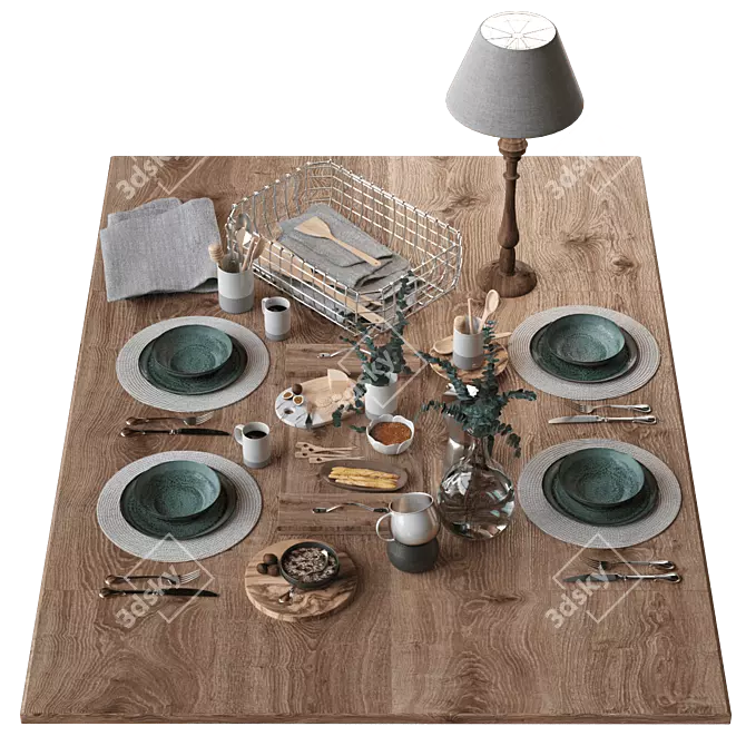 Elegant Dining Table Set 3D model image 1