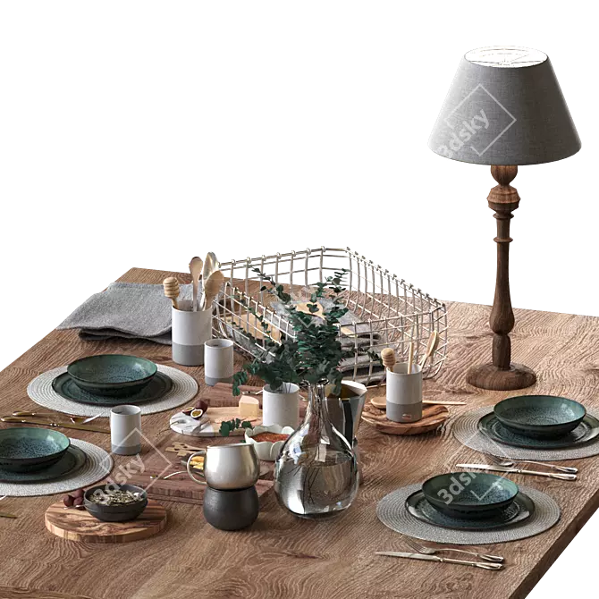 Elegant Dining Table Set 3D model image 4