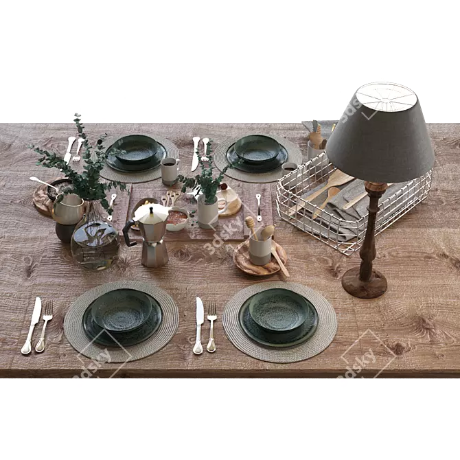 Elegant Dining Table Set 3D model image 6