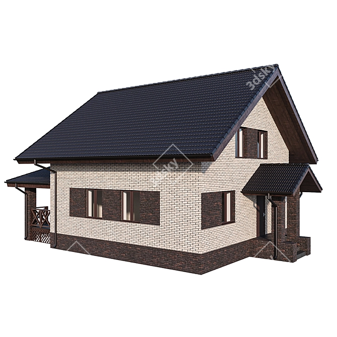Modern Brick House with Wooden Terrace 3D model image 6