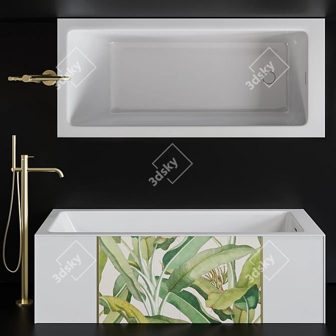 Summertime Oasis - Floral Ceramic Bathtub 3D model image 1