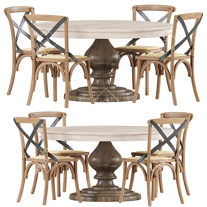 Carterville Solid Leeds Wood Dining Table 3D model image 1