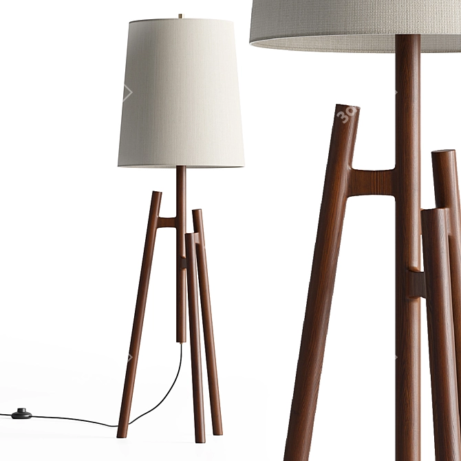 Walnut Wood Tripod Floor Lamp 3D model image 2