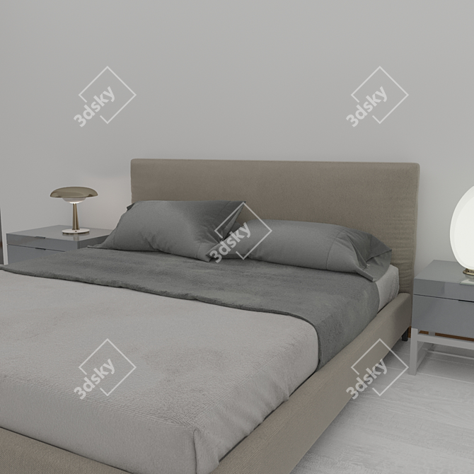 Luxury Double Bed 3D model image 2