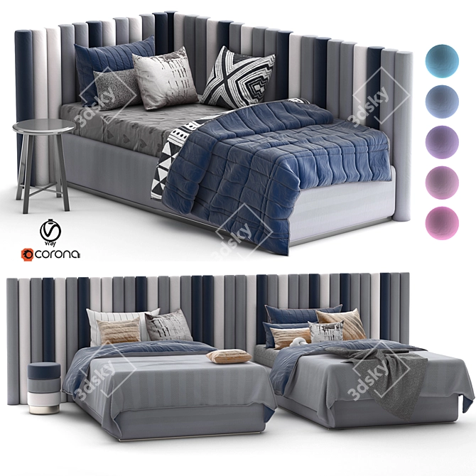 Day Bed Set with Attached and Five-Color Texture 3D model image 1