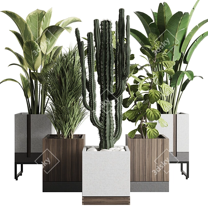 163-Piece Plant Box: Wooden & Concrete Indoor/Outdoor Vase Collection 3D model image 1