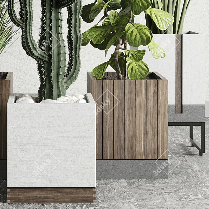 163-Piece Plant Box: Wooden & Concrete Indoor/Outdoor Vase Collection 3D model image 5