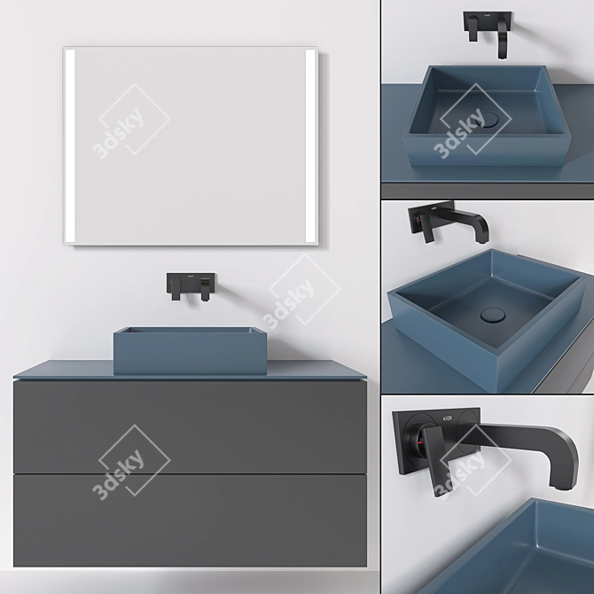 Galassia Furniture Set with Sink, Mirror, and Faucet 3D model image 2