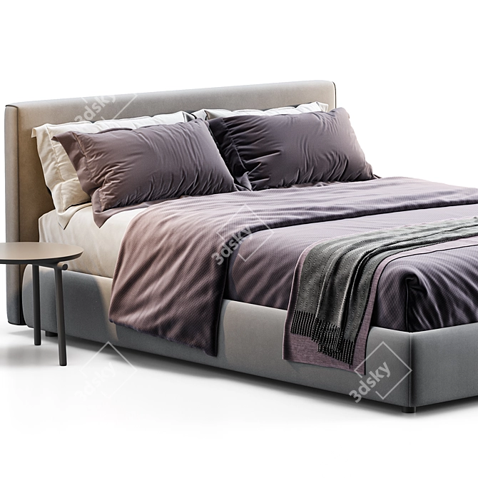 Elegant Queen Upholstered Bed 3D model image 2
