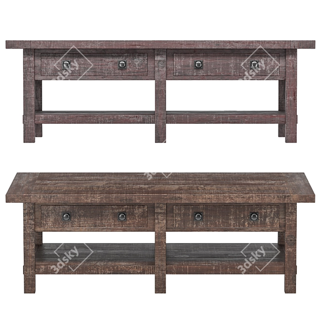 Rustic Industrial Coffee Table 3D model image 2