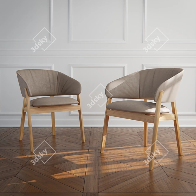 Elegant Leather Oak Chair 3D model image 2