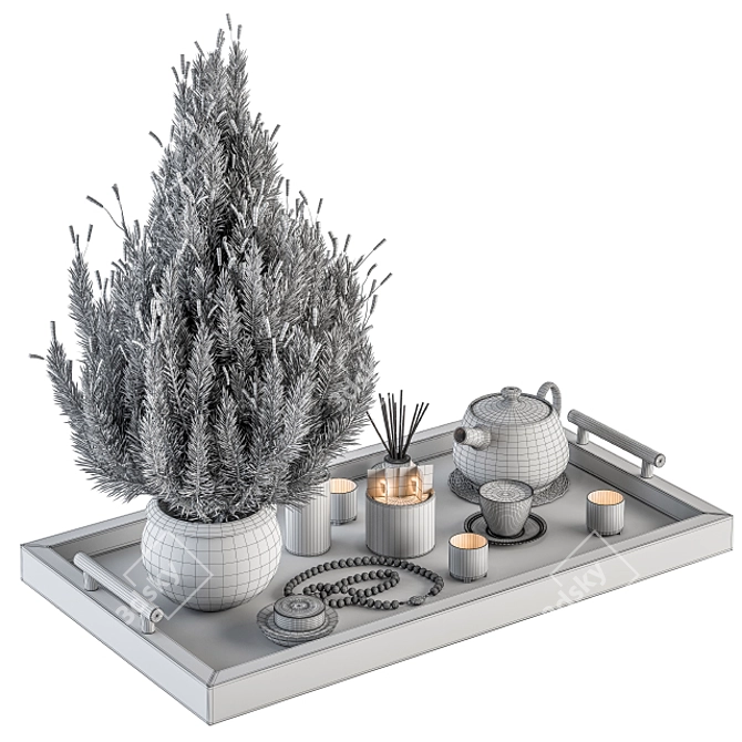 Pine Plant Decor in Tray - Set 89 3D model image 5