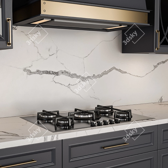 Elegant Navy Blue & Gold Kitchen Set 3D model image 2