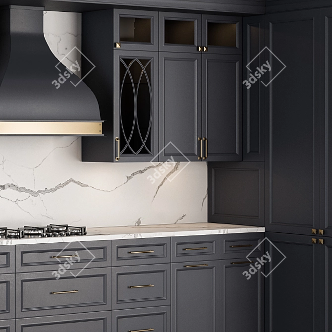 Elegant Navy Blue & Gold Kitchen Set 3D model image 4