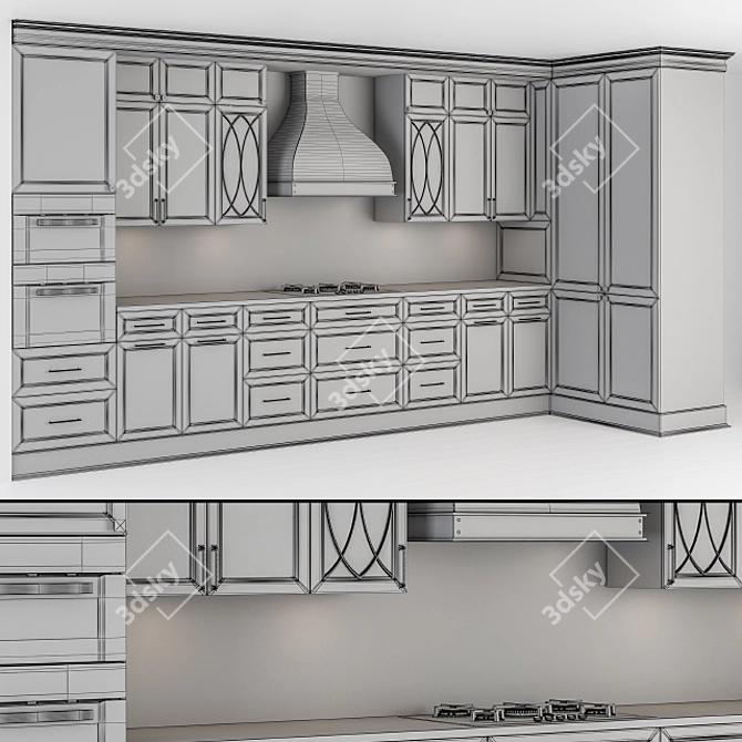 Elegant Navy Blue & Gold Kitchen Set 3D model image 5