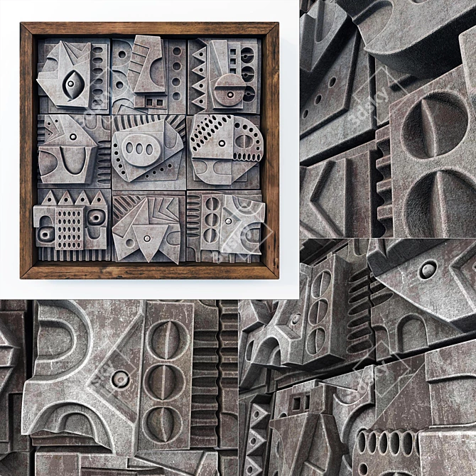 Title: Hieroglyphic Cube Panel - Elegant Decorative Accent 3D model image 1