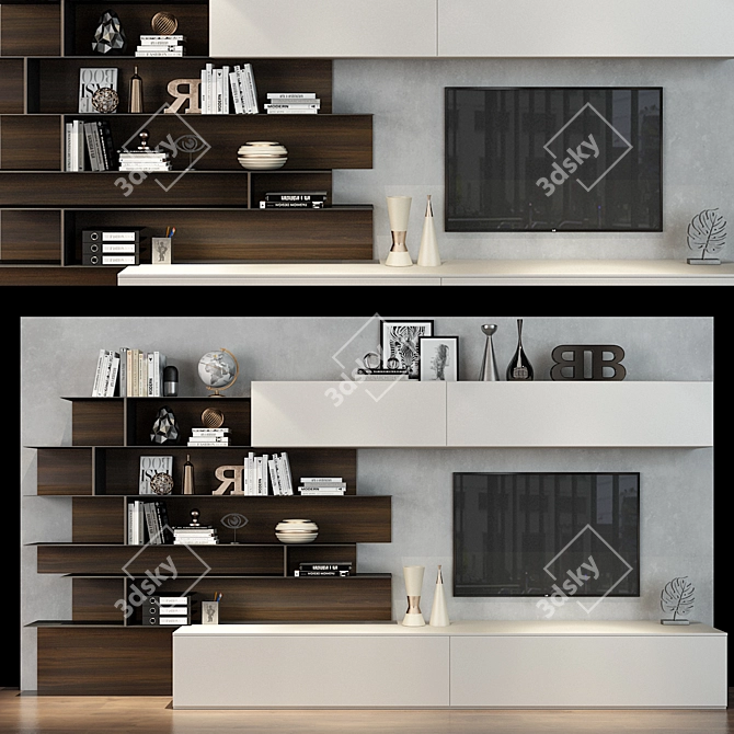 Modern Sectional TV Wall Unit 3D model image 1