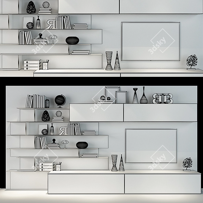 Modern Sectional TV Wall Unit 3D model image 2