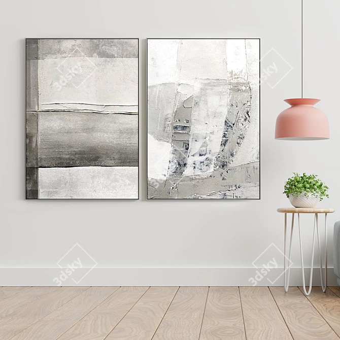 Elegant Dual-Frame Plaster Art 3D model image 2