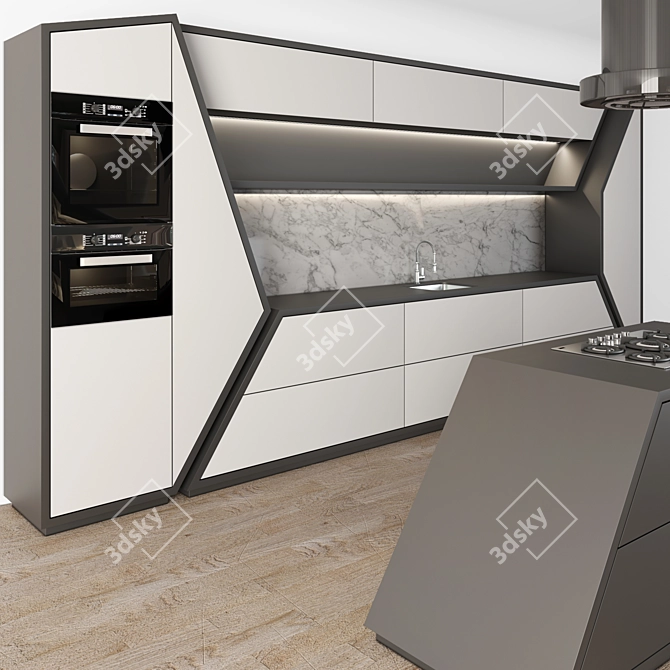 Sleek Kitchen Modern 03: Black & White Sophistication 3D model image 3