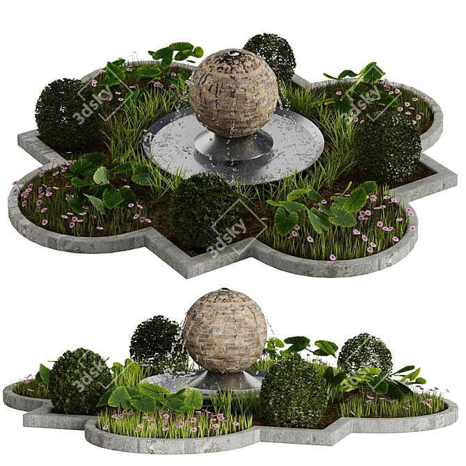 Garden Oasis Set with Fountain 3D model image 1