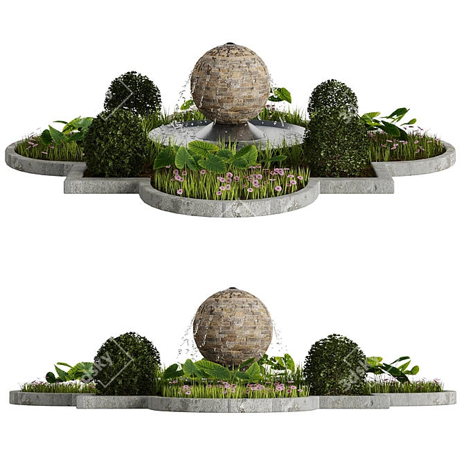 Garden Oasis Set with Fountain 3D model image 2