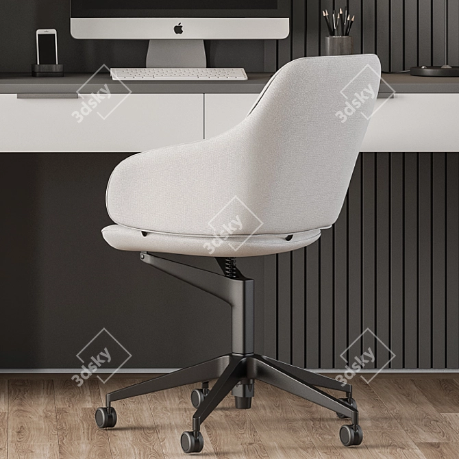 Sleek White Office Table - Contemporary Home Office Furniture 3D model image 4