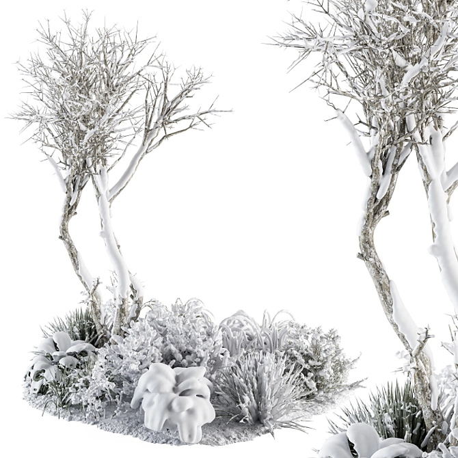 Snowy Outdoor Plants Set - 345V 3D model image 1