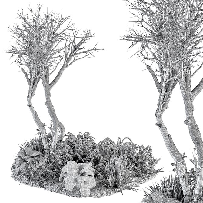 Snowy Outdoor Plants Set - 345V 3D model image 4