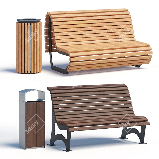 Urban Bench Set 03: Stylish Outdoor Seating 3D model image 1