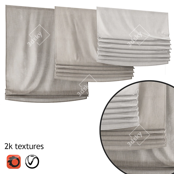 Roman Textured Curtains - Gray & Beige 3D model image 1