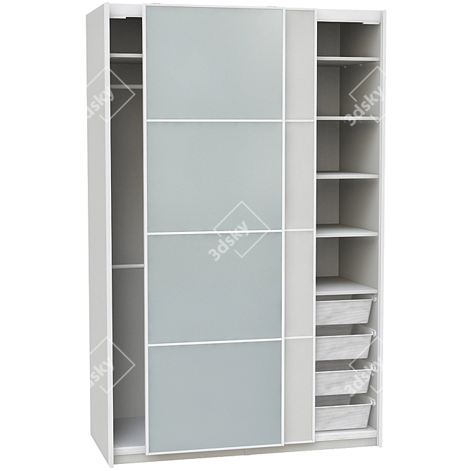 Modern White Wardrobe with Matte Glass 3D model image 2