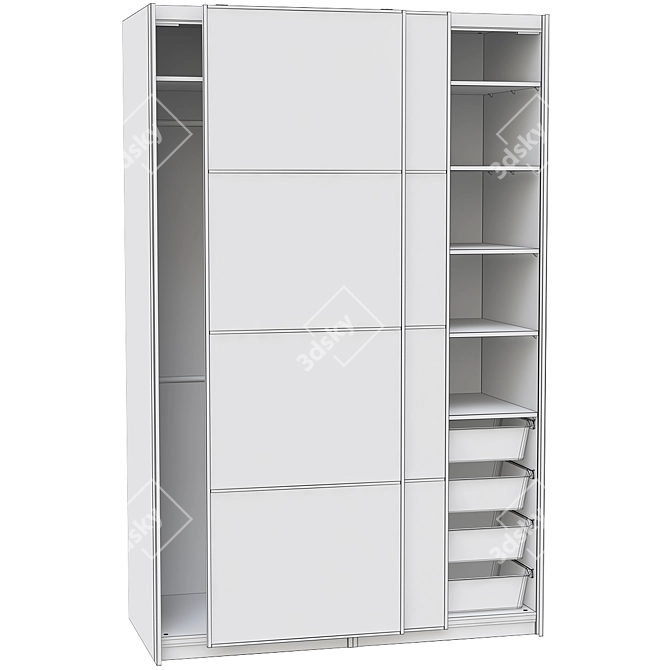 Modern White Wardrobe with Matte Glass 3D model image 3