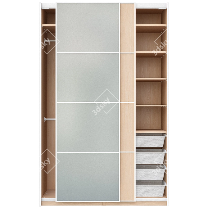 Modern White Wardrobe with Matte Glass 3D model image 4