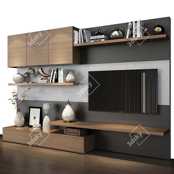 Modern Karen TV Unit Combo: Stylish Oak Board Design 3D model image 3