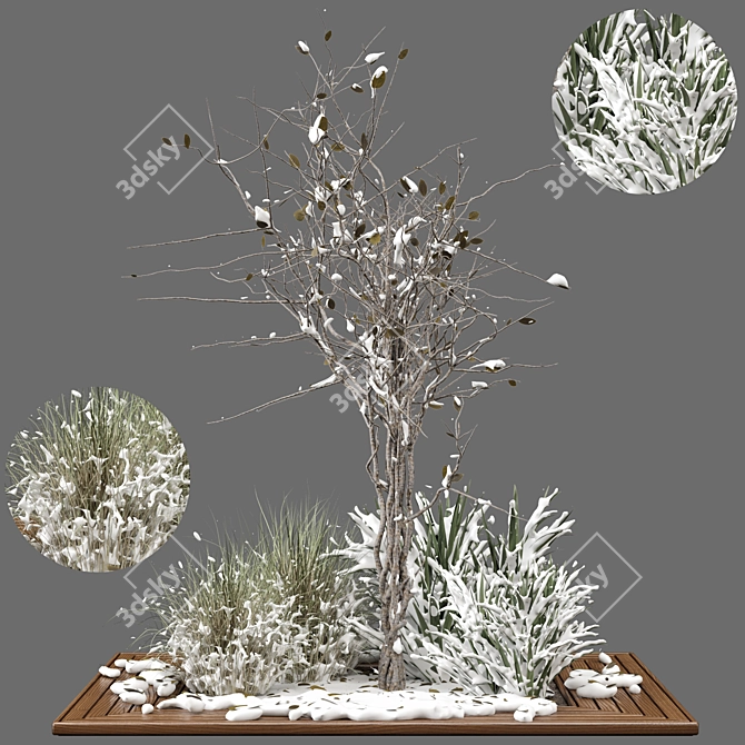 Snowy Garden Set: Outdoor Bush and Tree 3D model image 1