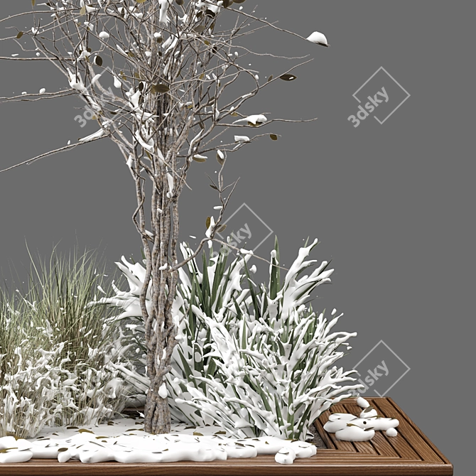 Snowy Garden Set: Outdoor Bush and Tree 3D model image 3