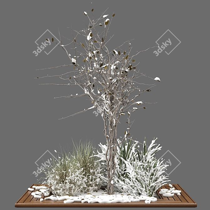 Snowy Garden Set: Outdoor Bush and Tree 3D model image 5