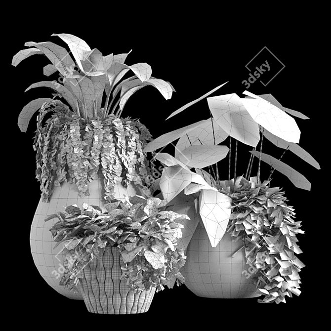 Tropical Plant Vase Set 3D model image 4