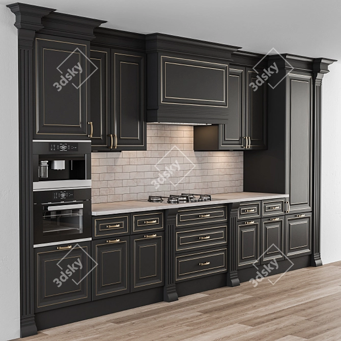 Elegant Black & Gold Kitchen Set 3D model image 1